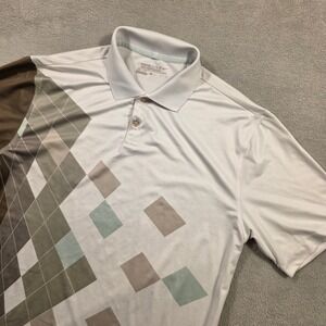 Nike Golf Tour Performance Dri-FIT Polo Mens Medium Geometric Argyle Brown Grey
